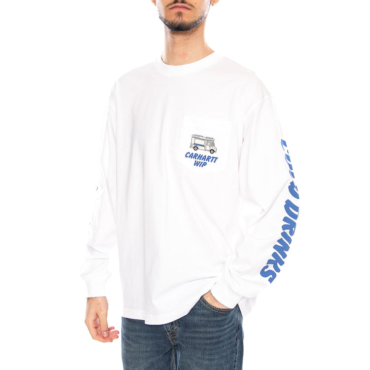 L/S Cold Drinks T-Shirt White - Maglietta Girocollo Maniche Lunghe Uomo Bianca I036216 02XX CARHARTT WIP 