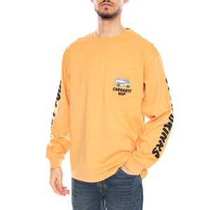 L/S Cold Drinks T-Shirt Gentle Orange - Maglietta Girocollo Maniche Lunghe Uomo Arancione I036216 3IAXX CARHARTT WIP 