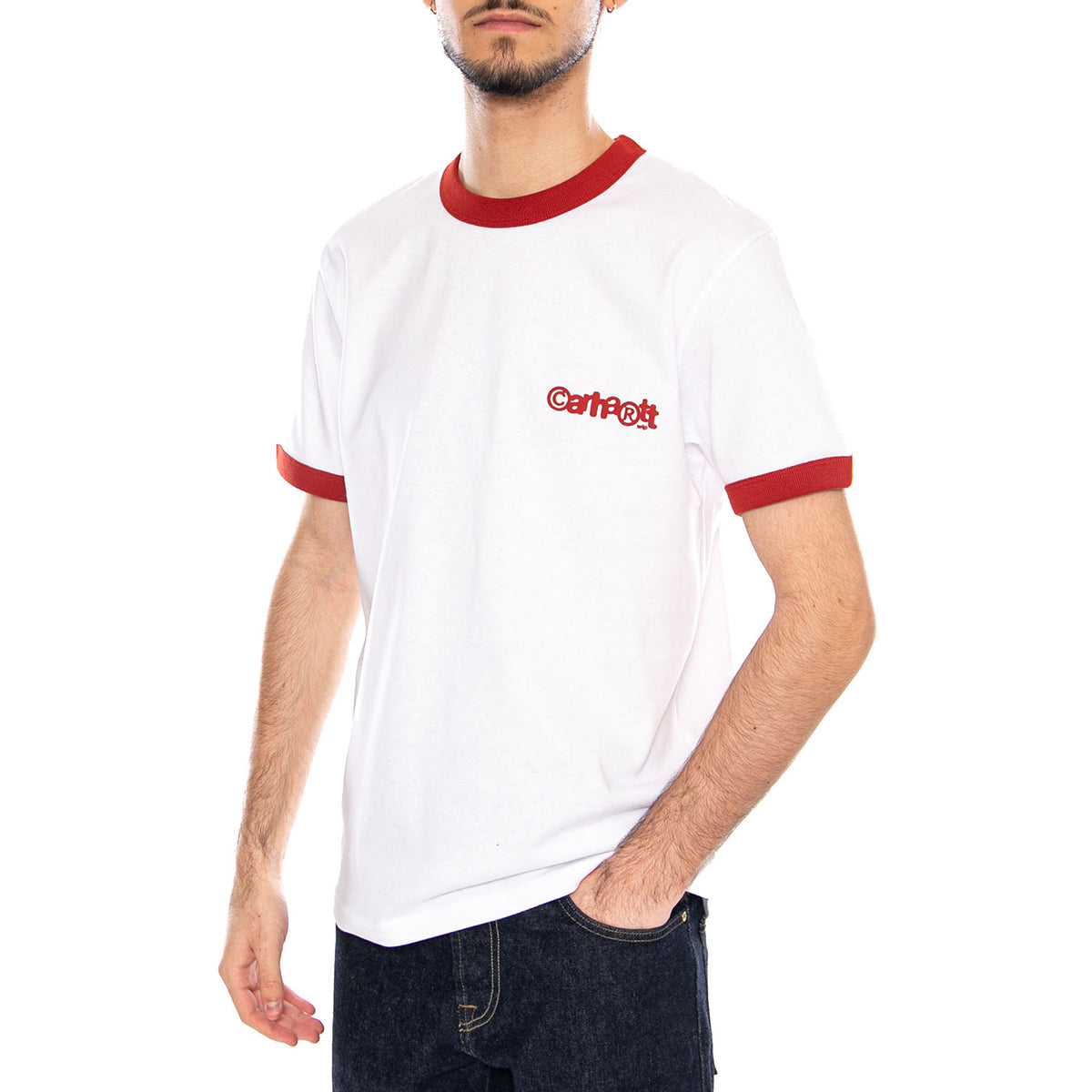 S/S IP Ringer T-Shirt White / Red / Red - Maglietta Girocollo Uomo Bianca I036267 3QDXX CARHARTT WIP 