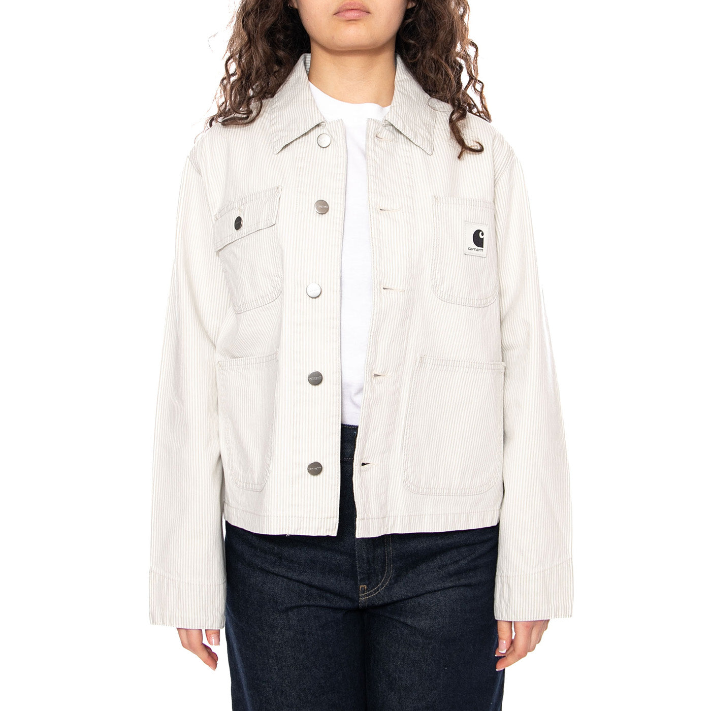 W' Mercer Chore Coat Mercer Stripe, Graphite - Giacca Donna Grigio Chiaro I036511 3OK35 CARHARTT WIP 