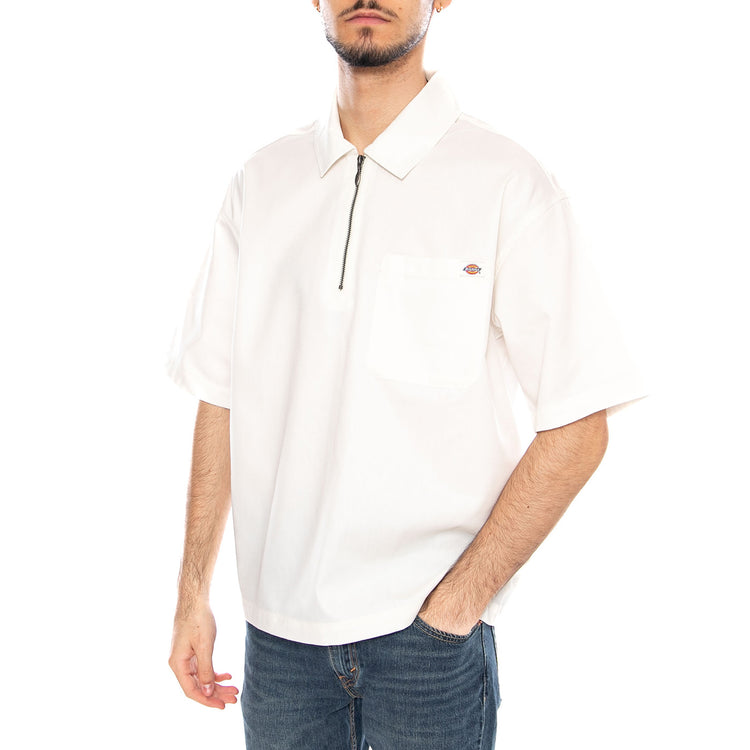 Dickies Mens Short Sleeve Ranch Quarter Zip Shirt Whitecap Grey - Maglietta Maniche Corte Uomo Bianca DK0A883 PIC481 DICKIES 
