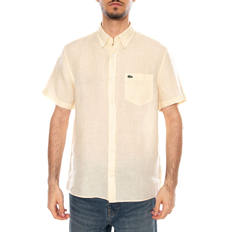 CAMICIA M/C LACOSTE - Camicia Maniche Corte Uomo Beige CH5699 056 LACOSTE 