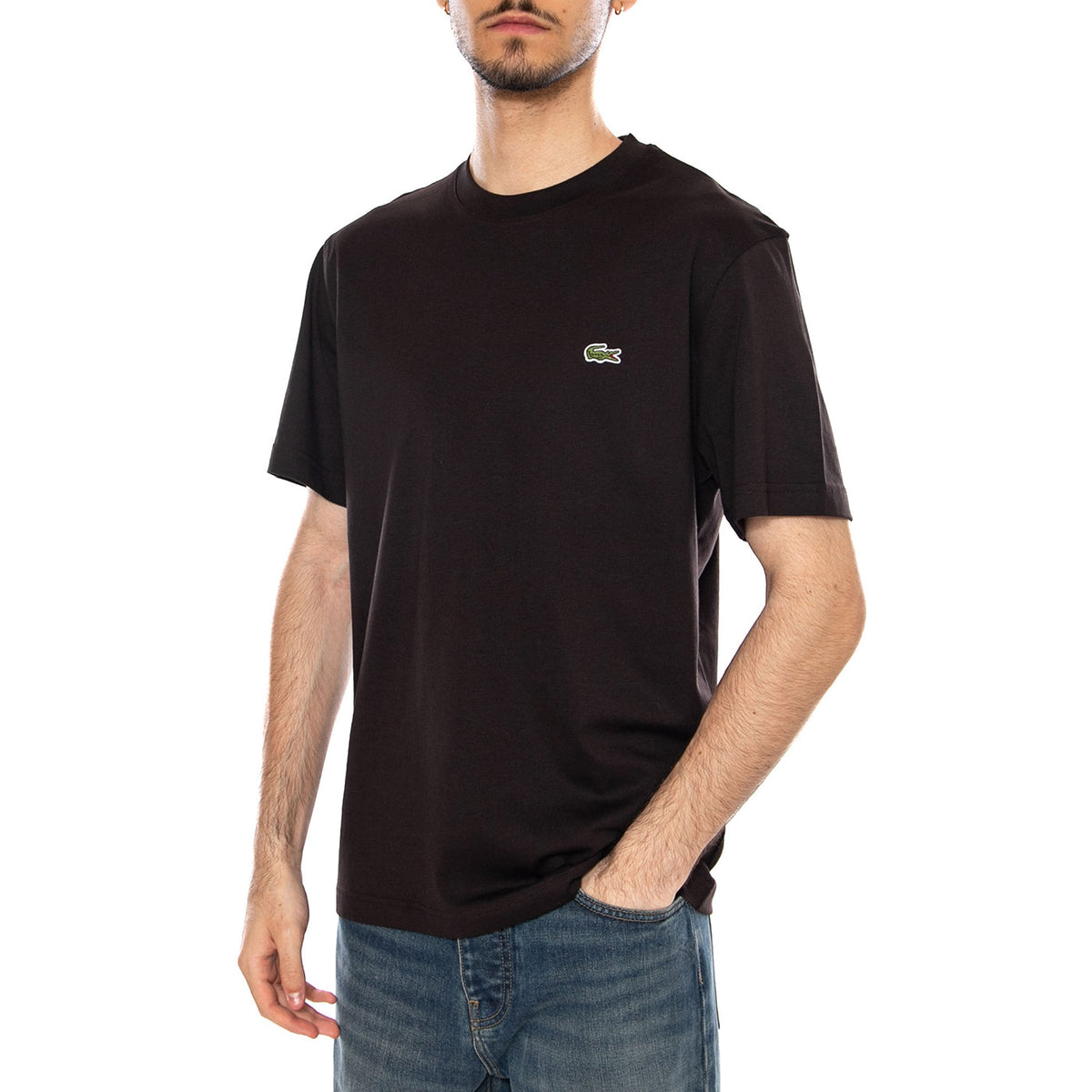 T-SHIRT BLACK - Maglietta Maniche Corte Uomo Nera TH7318 3LA LACOSTE 
