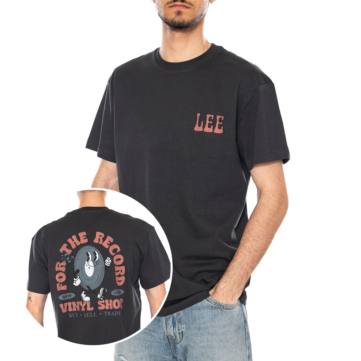 LEE VINYL TEE WASHED BLACK - Maglietta Girocollo Uomo Nera 112376460 BLK LEE 