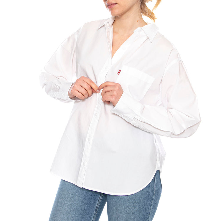 Harlie Boyfriend Shirt - Amari Stripe Chambray Blue 1 Poplin - Camicia Donna Bianca 001HM 0003 LEVIS 