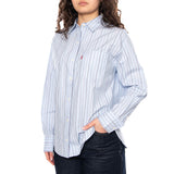 Harlie Boyfriend Shirt - Amari Stripe Chambray Blue 1 Poplin - Women's Blue Shirt Women LEVIS