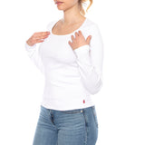 Essential Sqrd Neck Long Sleeve - Bright White Rib - Camiseta Cuello Redondo Manga Larga Mujer Blanca Mujer LEVIS