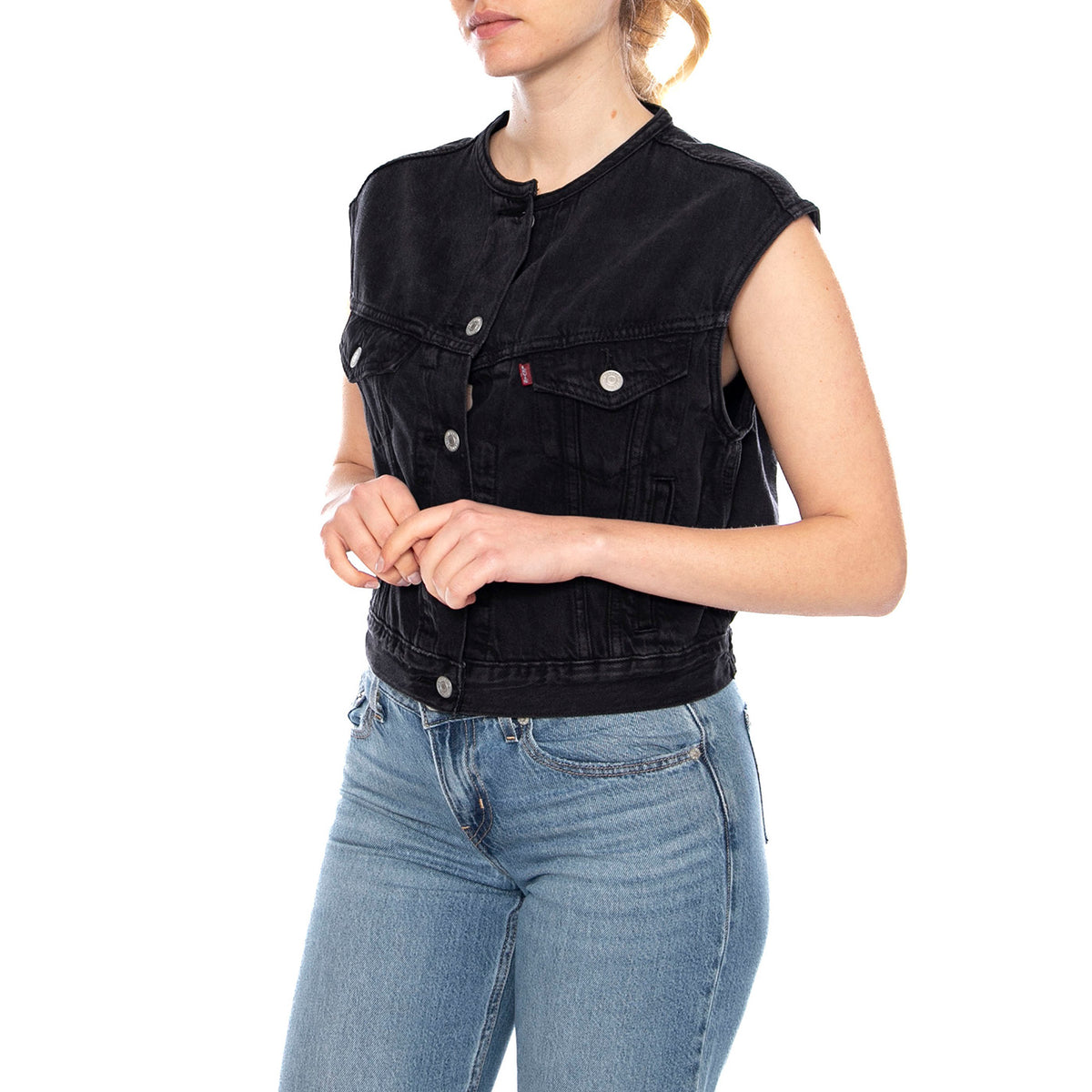 Collarless Shrunken 90S Vest - None Your Business Stone - Cardigan Donna Nero 005NP 0003 LEVIS 