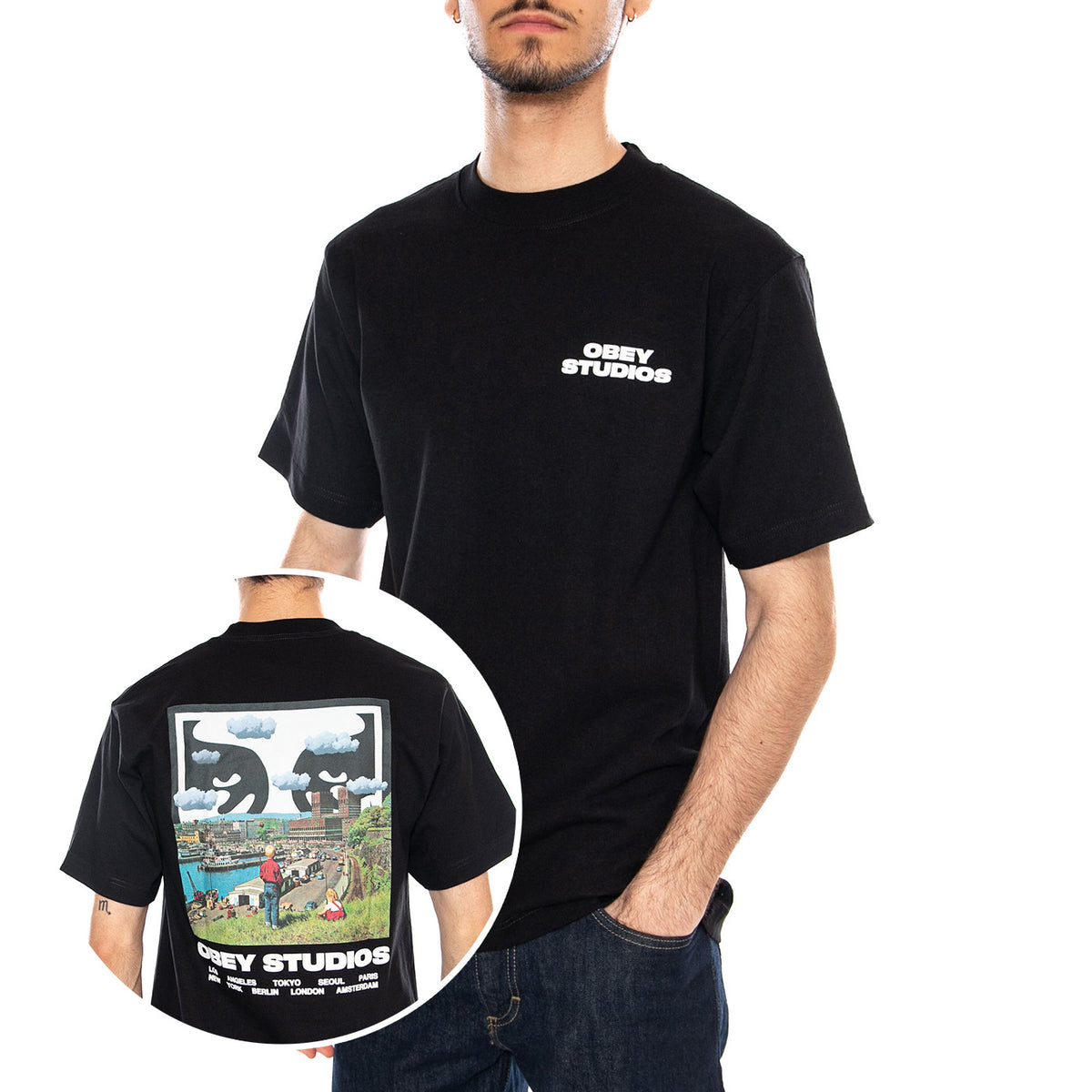 OBEY SKY FACE TEE - Maglietta Girocollo Uomo Nera 168024320 BLK OBEY 