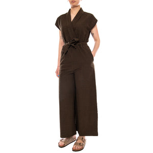 WOOD SEERSUCKER MALAWI JUMPSUIT BROWN - Tuta Elegante Donna Marrone WJS00129 BRN THINKING MU 