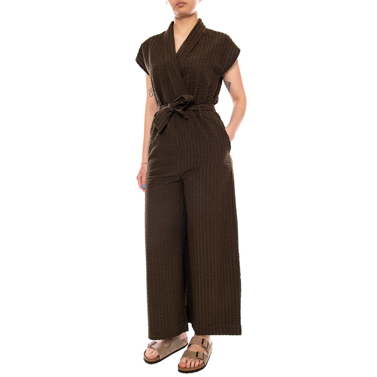 WOOD SEERSUCKER MALAWI JUMPSUIT BROWN - Tuta Elegante Donna Marrone WJS00129 BRN THINKING MU 