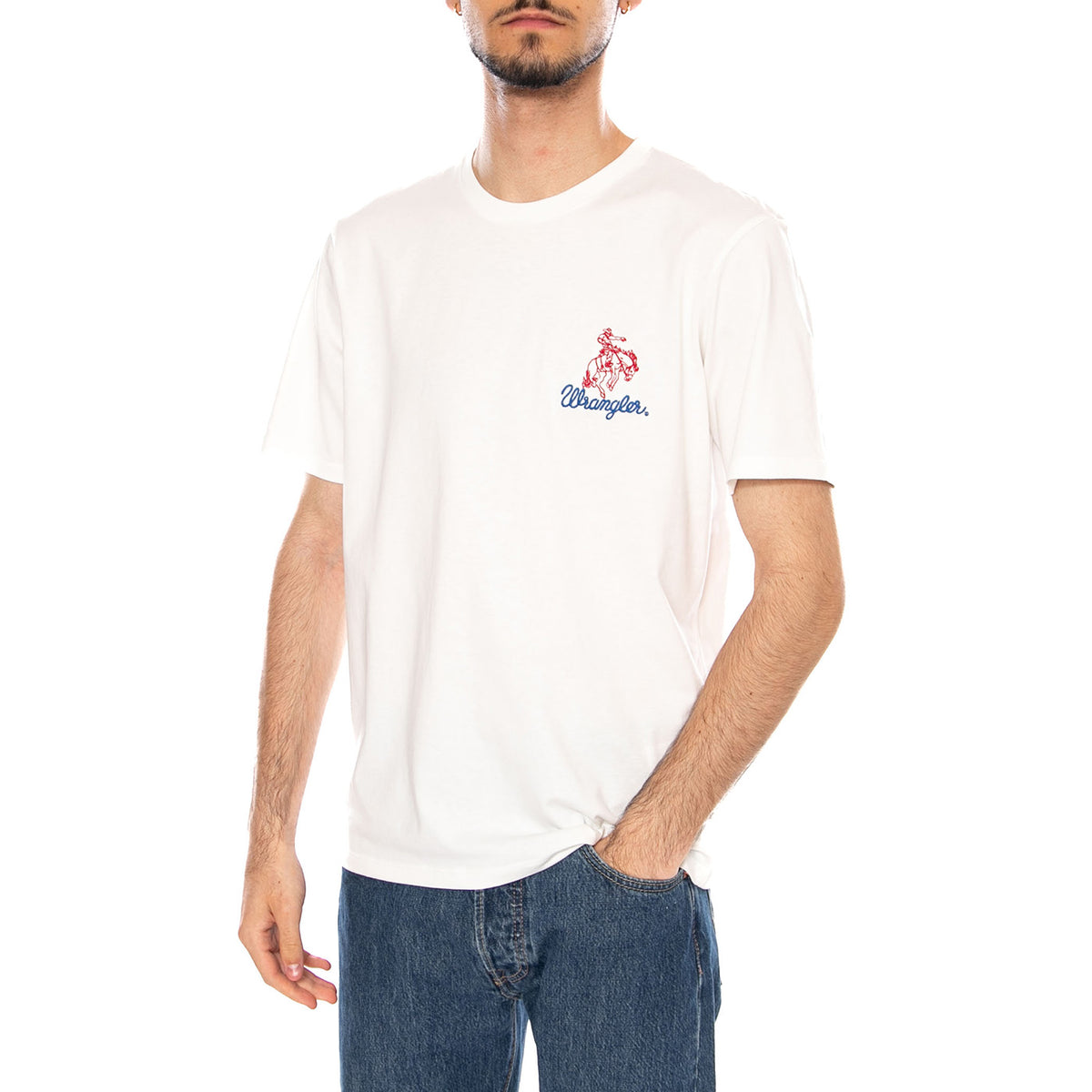 EMBROIDERY TEE WORN WHITE - Maglietta Girocollo Uomo Bianca 112377987 WHT WRANGLER 