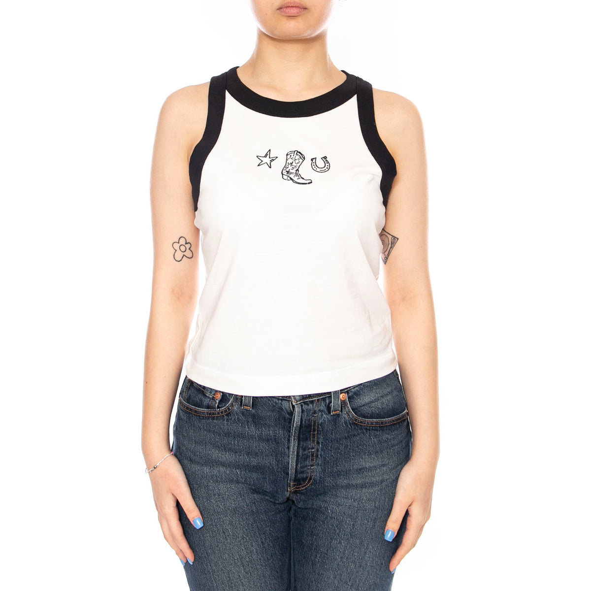 RINGER TANK WORN WHITE - Canotta Donna Bianca 112378429 WHT WRANGLER 