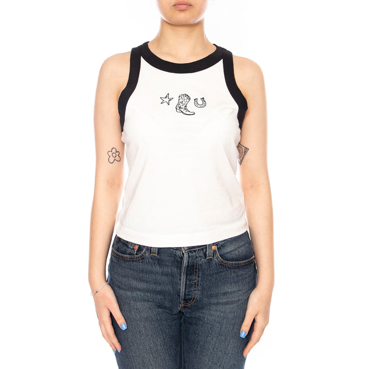 RINGER TANK WORN WHITE - Canotta Donna Bianca 112378429 WHT WRANGLER 
