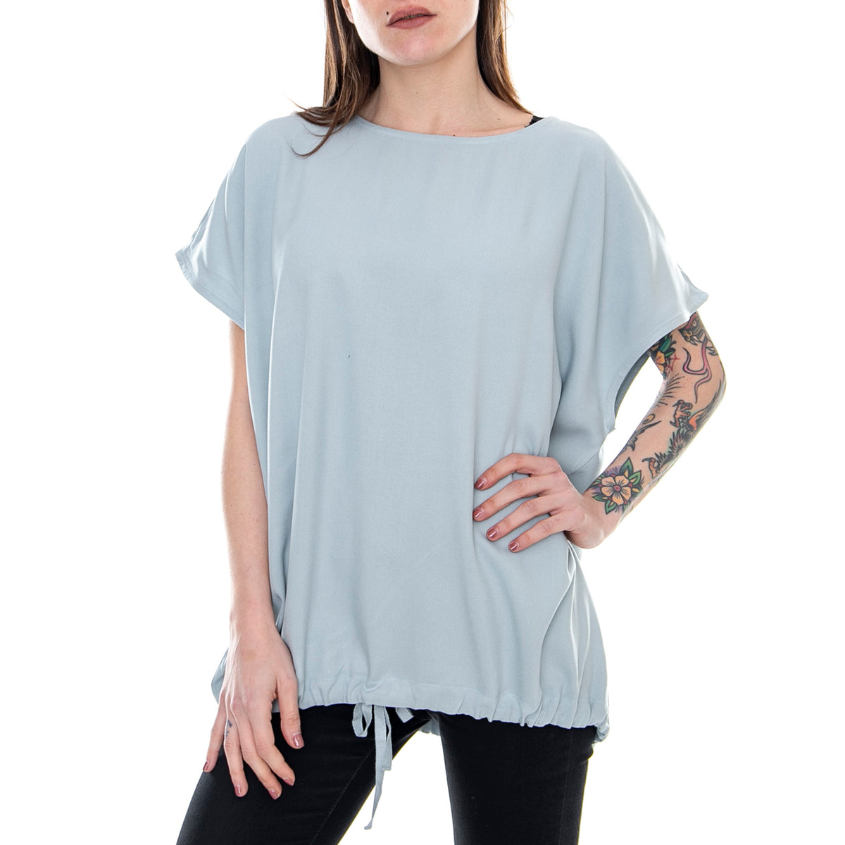 Estrid Woven T-Shirt - Green - Maglietta Girocollo Donna Verde 191612-125 . ELVINE 