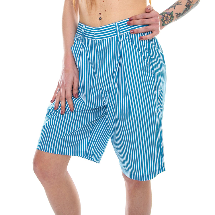 Doris Stripe Baggy Shorts - Blue Stripes - Bermuda Casual Donna Blu / Bianchi 212048-BLUE . STUSSY 