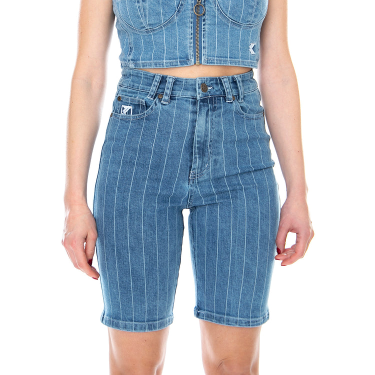 KK Og Pinstripe Denim Shorts - Blue / White - Pantaloncini Denim Jeans Donna Blu KRCKKWQ12008 . KARL KANI 