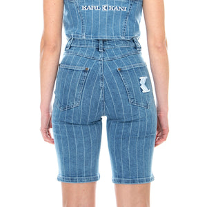 KK Og Pinstripe Denim Shorts - Blue / White - Pantaloncini Denim Jeans Donna Blu KRCKKWQ12008 . KARL KANI 