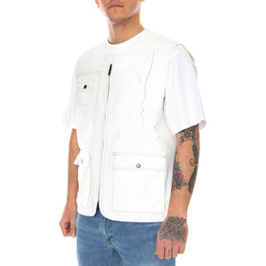 Mens Signature Utility Vest Jacket - Off White - Giacca Estiva Smanicata Uomo Bianca KRCKKMQ12162OWHT . KARL KANI 