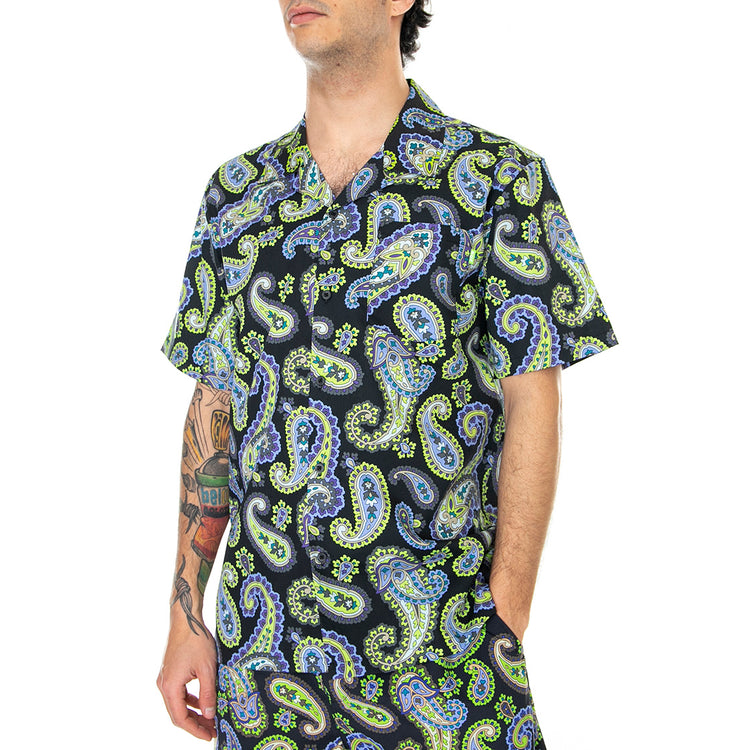 Paisley Woven - Camicia Maniche Corte Uomo Nera / Multicolore BU00145-BLACK . HUF 