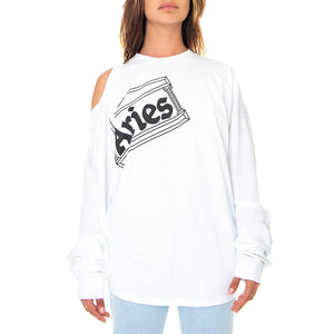 Shoulder Hole Super Long - Maglietta Girocollo Maniche Lunghe Donna Bianca FRAR40031-WHT . ARIES 
