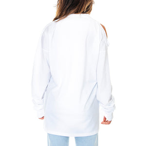Shoulder Hole Super Long - Maglietta Girocollo Maniche Lunghe Donna Bianca FRAR40031-WHT . ARIES 