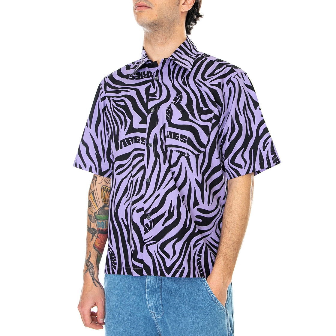 Zebra Print Hawaiian - Camicia Maniche Corte Uomo Multicolore / Lilac SRAR40113-LLC . ARIES 