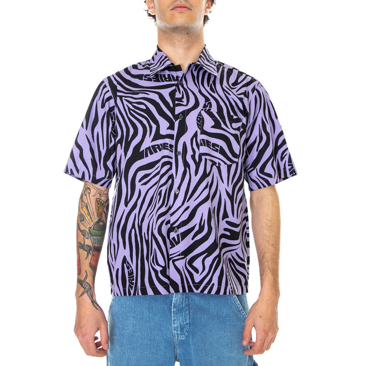 Zebra Print Hawaiian - Camicia Maniche Corte Uomo Multicolore / Lilac SRAR40113-LLC . ARIES 