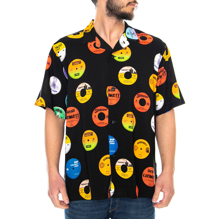 S/S Record Shirt Record Print, Black - Camicia Maniche Corte Uomo Nera / Multicolore I027529.09U.00.03 . CARHARTT WIP 