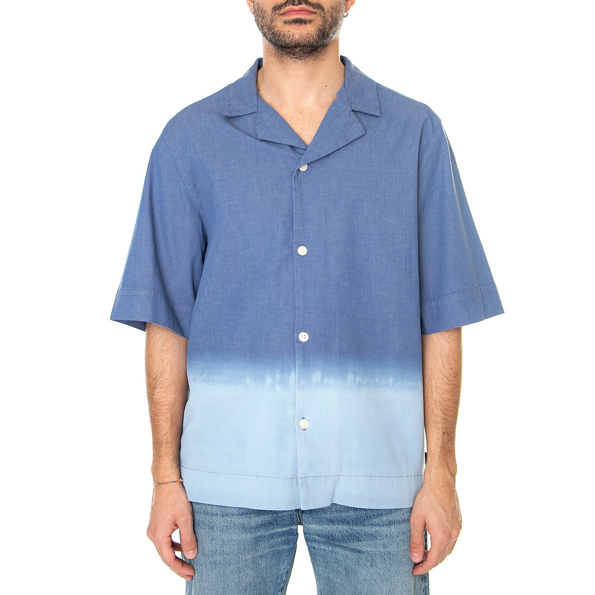 M' Clean II Shirt SS Blue - Camicia Maniche Corte Uomo Blu / Multicolore I031886.01.6D. . EDWIN 