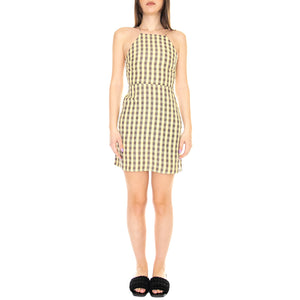 Vestido Corto Halter con Estampado de Cuadros Vichy Amarillo - Abito Donna Arancione / Multicolore 31W/11227 . WILD PONY 
