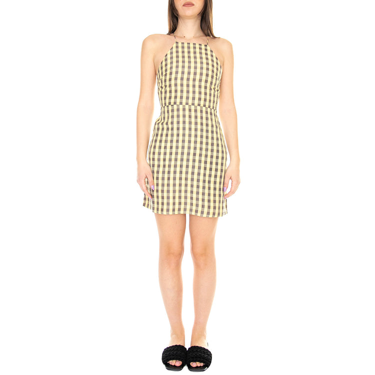 Vestido Corto Halter con Estampado de Cuadros Vichy Amarillo - Abito Donna Arancione / Multicolore 31W/11227 . WILD PONY 