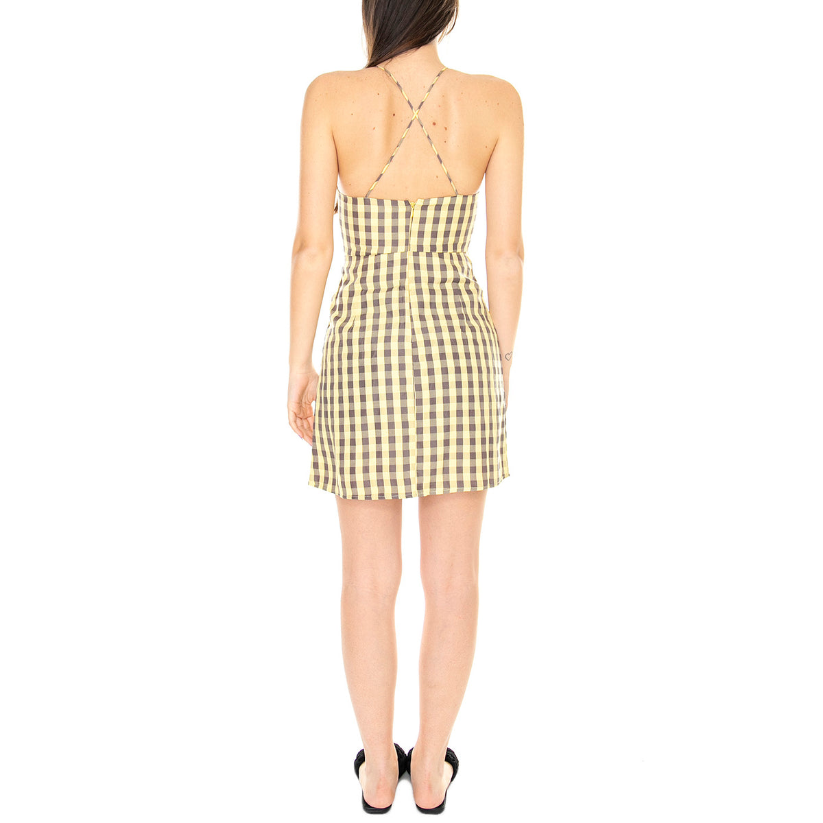 Vestido Corto Halter con Estampado de Cuadros Vichy Amarillo - Abito Donna Arancione / Multicolore 31W/11227 . WILD PONY 