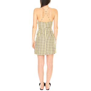 Vestido Corto Halter con Estampado de Cuadros Vichy Amarillo - Abito Donna Arancione / Multicolore 31W/11227 . WILD PONY 