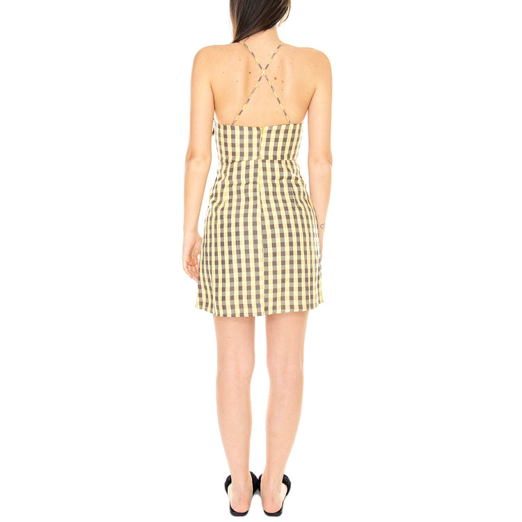 Vestido Corto Halter con Estampado de Cuadros Vichy Amarillo - Abito Donna Arancione / Multicolore 31W/11227 . WILD PONY 