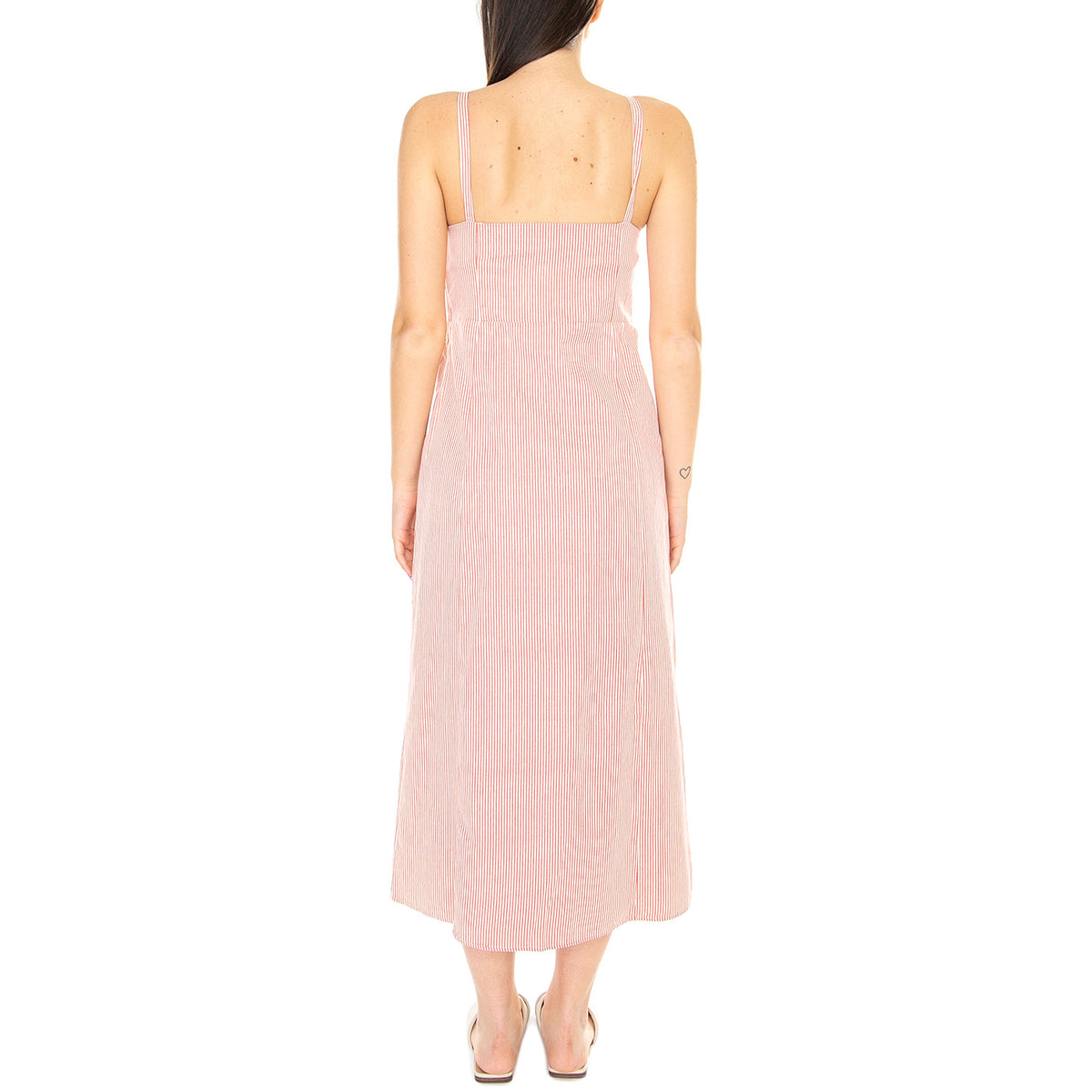 Vestido Midi con Tirantes y Estampado de Rayas Rojas - Abito Donna Rosa 31W/11247 . WILD PONY 