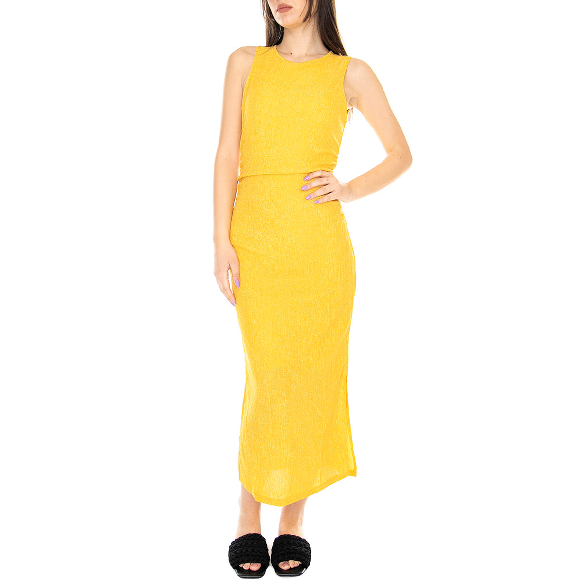 Vestido Midi en Tejido Arrugado Amarillo - Abito Donna Arancione 31W/11254 . WILD PONY 