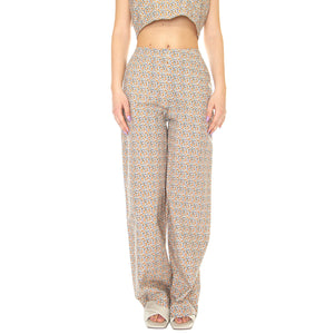 W' Pantalón Ancho con Estampado Floral - Pantaloni Donna Rosa / Multicolore 31W/41217 . WILD PONY 