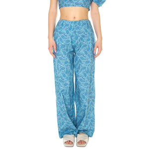 W' Pantalón Ancho con Estampado Paisley - Pantaloni Donna Blu / Multicolore 31W/41233 . WILD PONY 