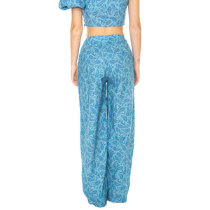 W' Pantalón Ancho con Estampado Paisley - Pantaloni Donna Blu / Multicolore 31W/41233 . WILD PONY 