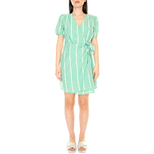 Vestido Corto Cruzado con Estampado de Rayas - Abito Donna Verde 31W/41235 . WILD PONY 