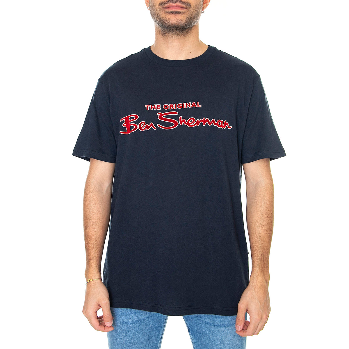 Signature Flock Tee Dark Navy - Maglietta Girocollo Uomo Blu 65092-025 . BEN SHERMAN 