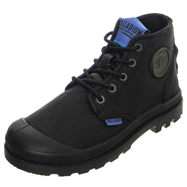 Pampa Supply  Lth Black / Black - Scarpe Stringate Profilo Alto Bambino Nere PAK58366-001-M . PALLADIUM 