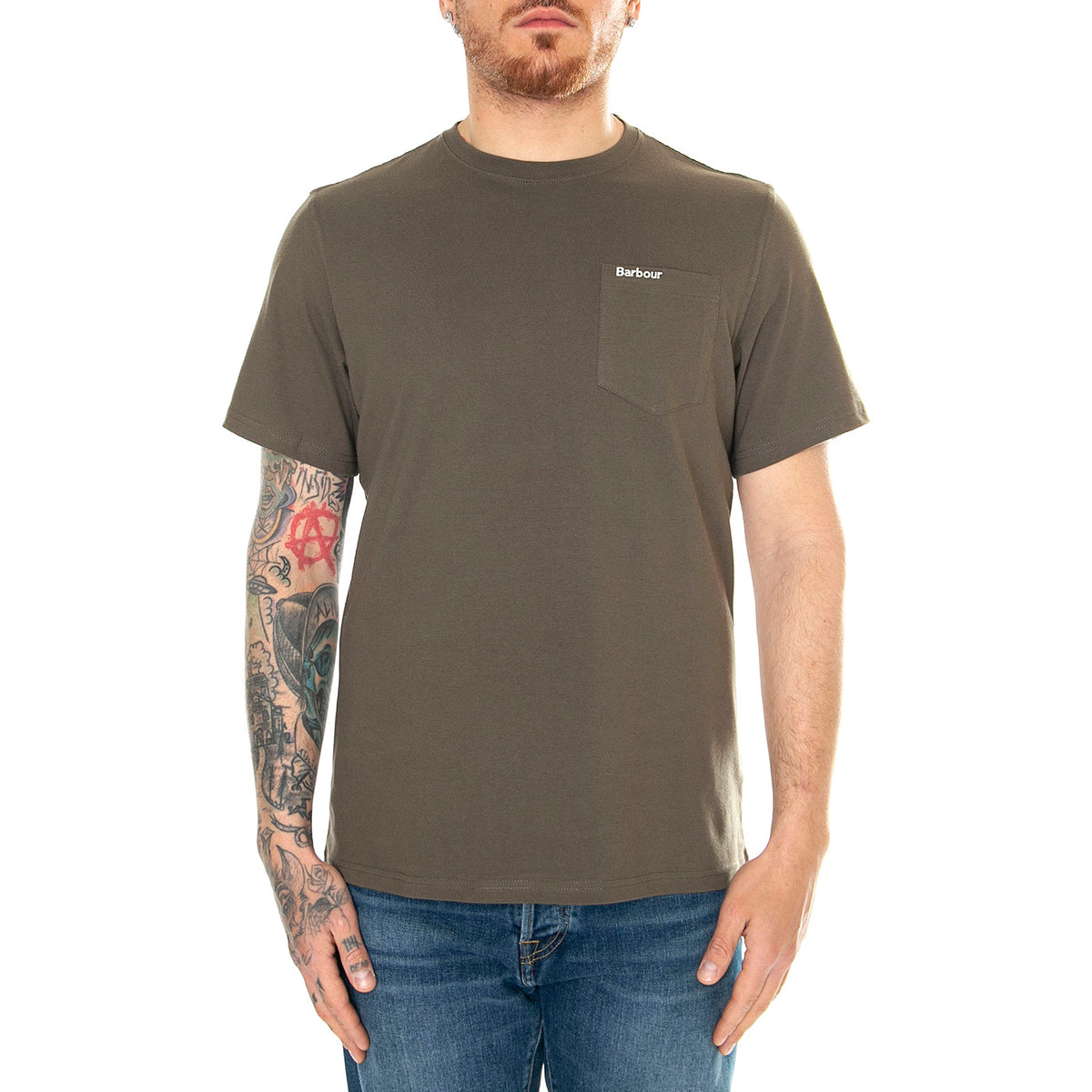 Langdon Pocket Tee Tarmac - Maglietta Girocollo Uomo Marrone SS24-MTS1114-CH55 . BARBOUR 