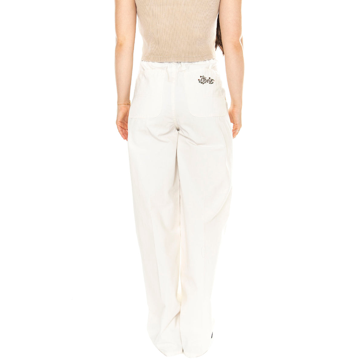 Obey Eugene Utility Pant Unbleached - Pantaloni Donna Bianchi 242020108-UBL . OBEY 