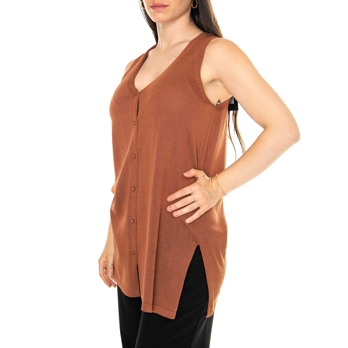 Cárdigan punto tipo chaleco marrón Brown - Cardigan Donna Marrone 41W/10616 . WILD PONY 