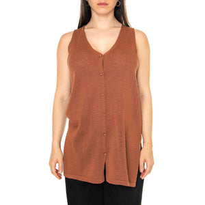 Cárdigan punto tipo chaleco marrón Brown - Cardigan Donna Marrone 41W/10616 . WILD PONY 