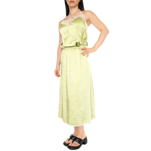 Falda midi satinada encaje verde Green Skirt - Gonna Verde 41W/11286 . WILD PONY 