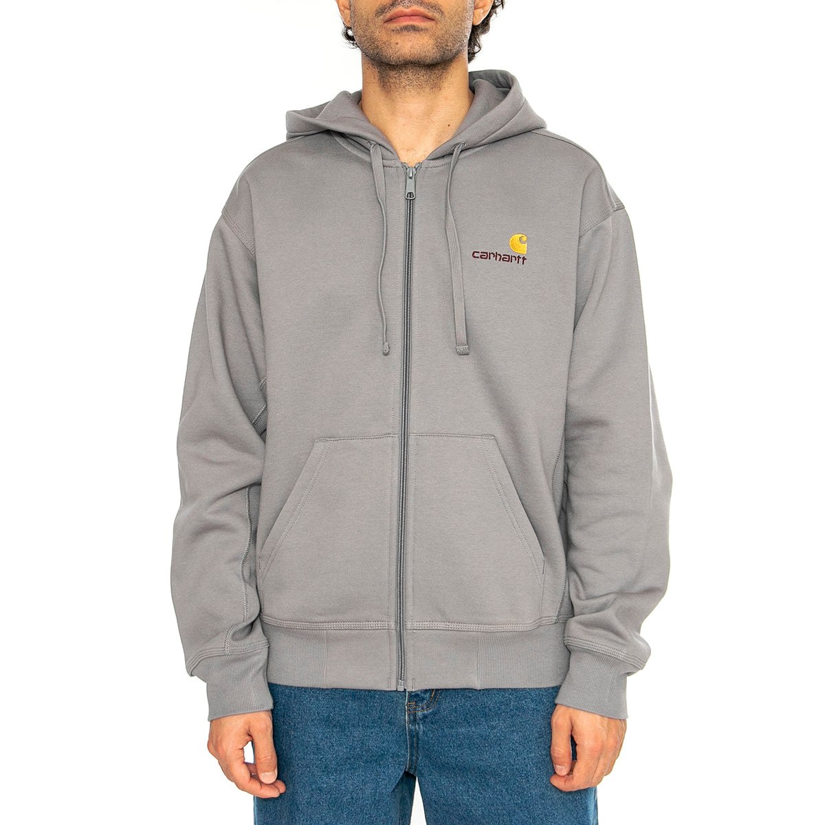 Hooded American Script Jacket Yosemite - Felpa con Cappuccio e Zip Uomo Grigia I033063.2LRXX . CARHARTT WIP 