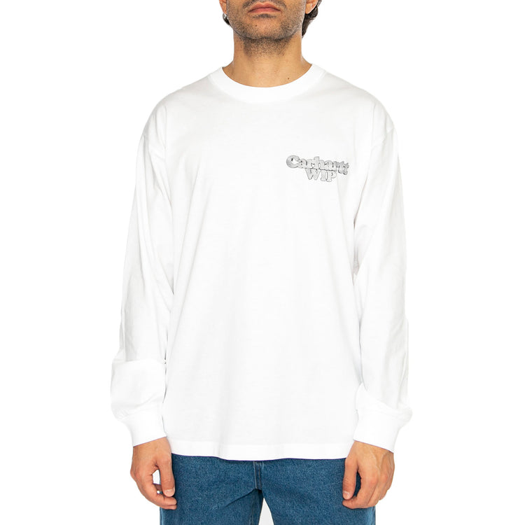 L/S Chain Link T-Shirt White / Silver - Maglietta Girocollo Maniche Lunghe Uomo Bianca I034403.0YFXX . CARHARTT WIP 